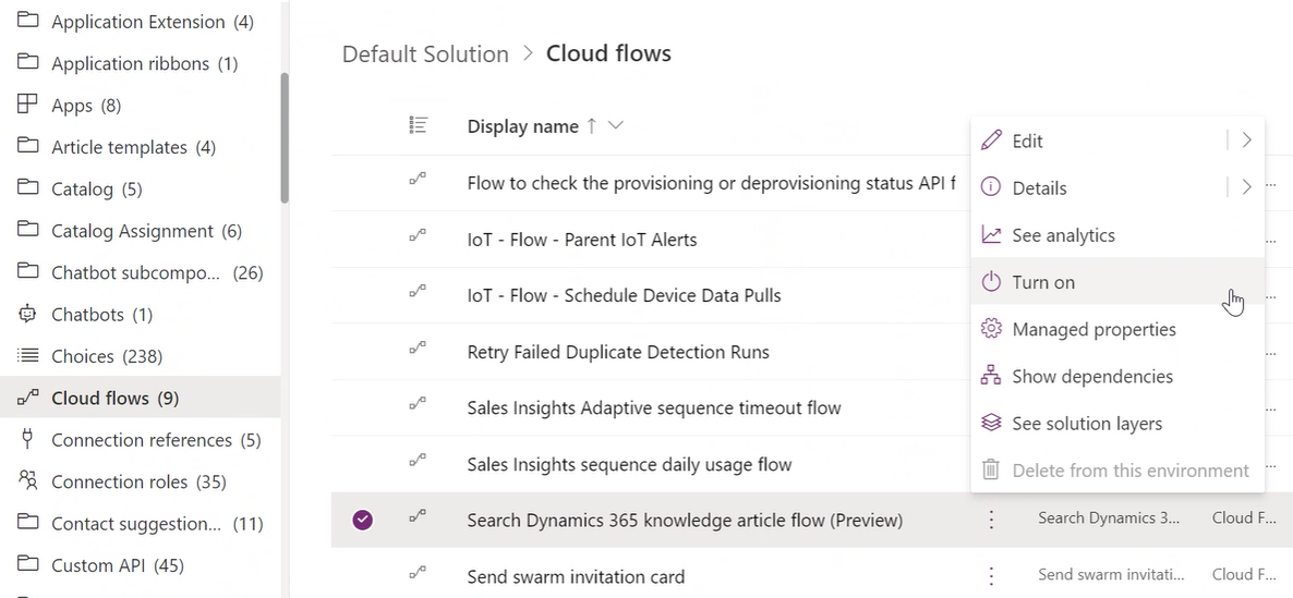 Turn on knowledge article flow